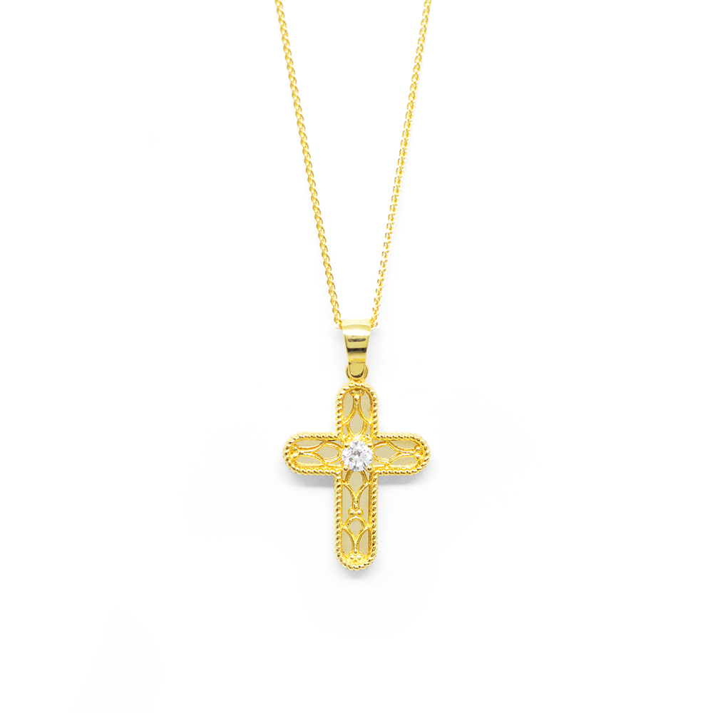 Σταυρός mirror effect από κίτρινο χρυσό 14k με zirgons