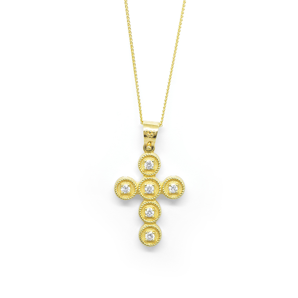 Σταυρός βαπτιστικός χειροποίητος με διαμάντια από κίτρινο χρυσό 18k