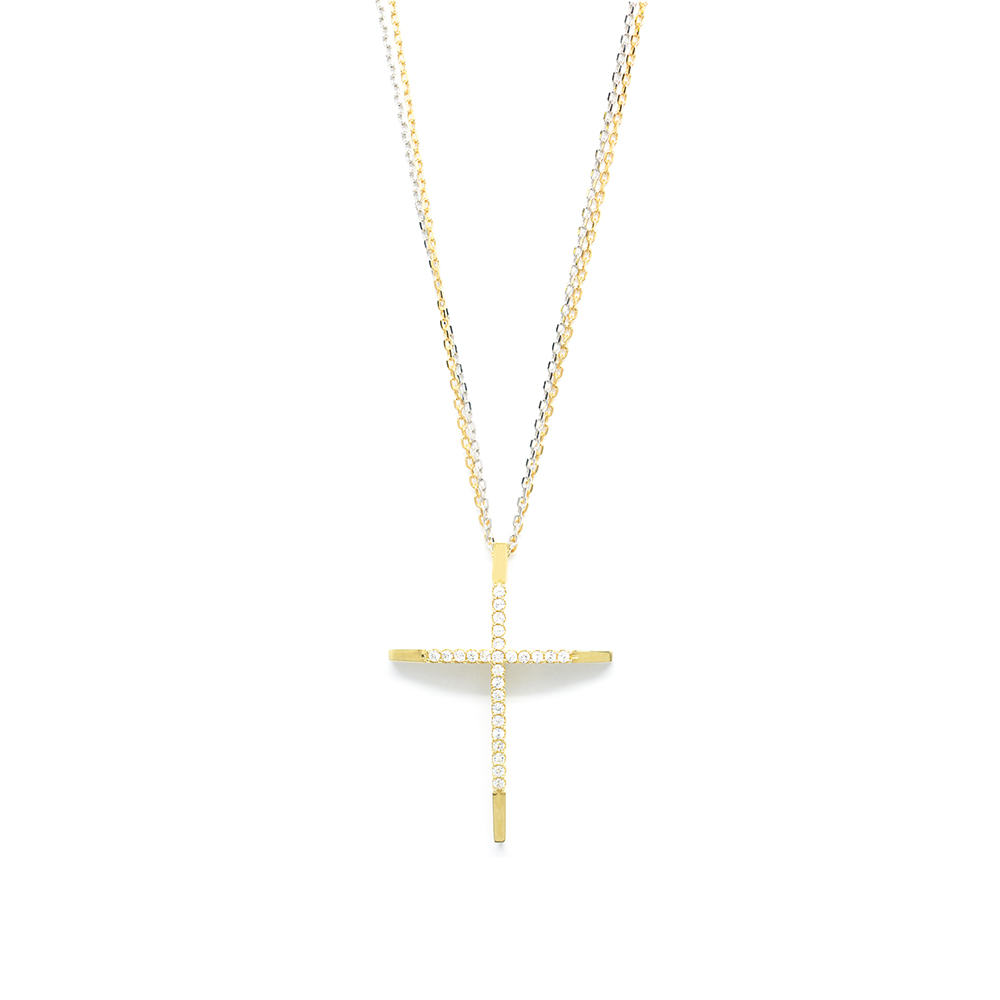 Σταυρός βαπτιστικός μοντέρνος από κίτρινο χρυσό 14k με αλυσίδα.Πακέτο βάπτισης