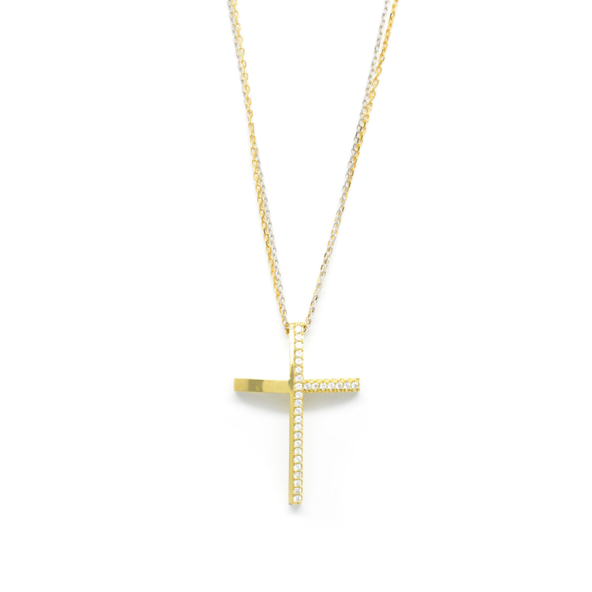 Σταυρός βαπτιστικός μοντέρνος από κίτρινο χρυσό 14k με αλυσίδα.Πακέτο βάπτισης