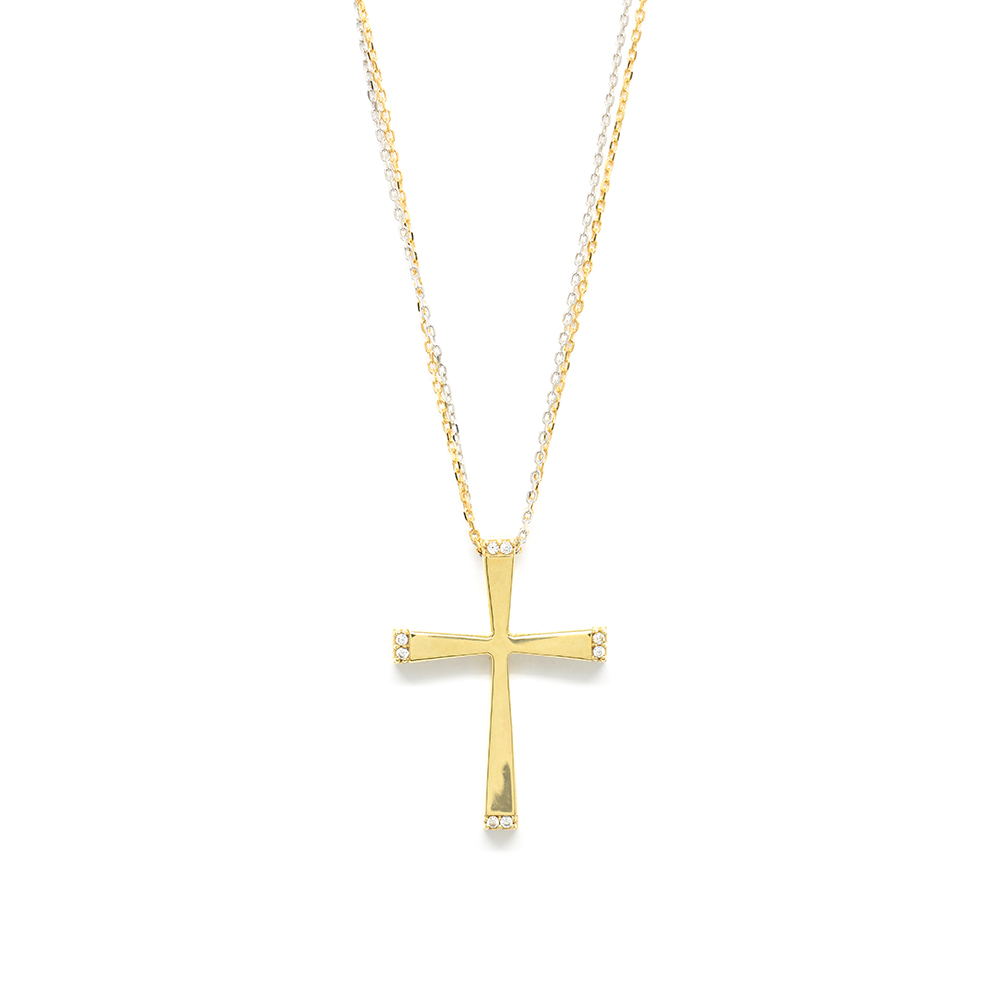 Σταυρός βαπτιστικός μοντέρνος από κίτρινο χρυσό 14k με αλυσίδα.Πακέτο βάπτισης
