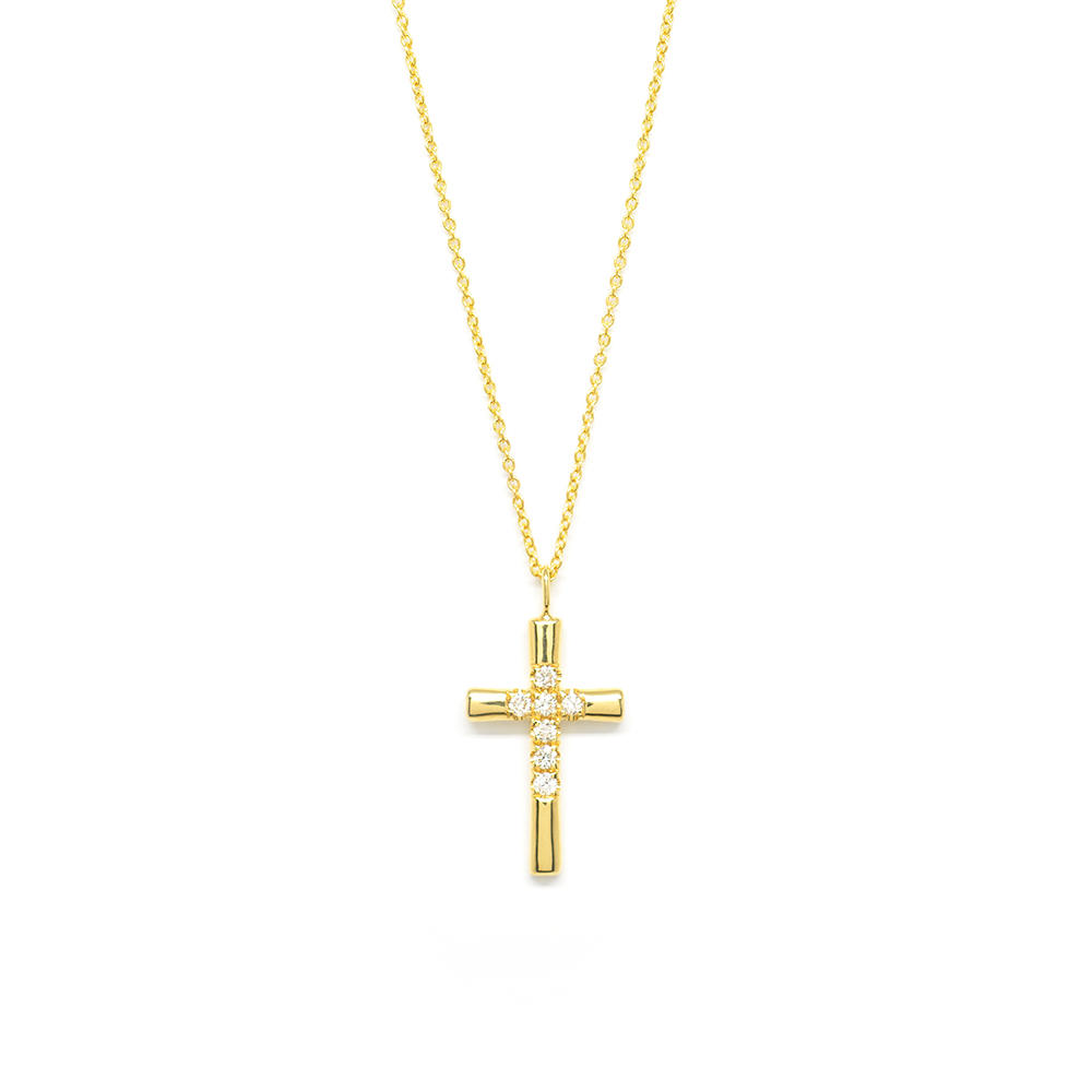 Σταυρός elegant με διαμάντια brilliant  από κίτρινο χρυσό 18k με αλυσίδα