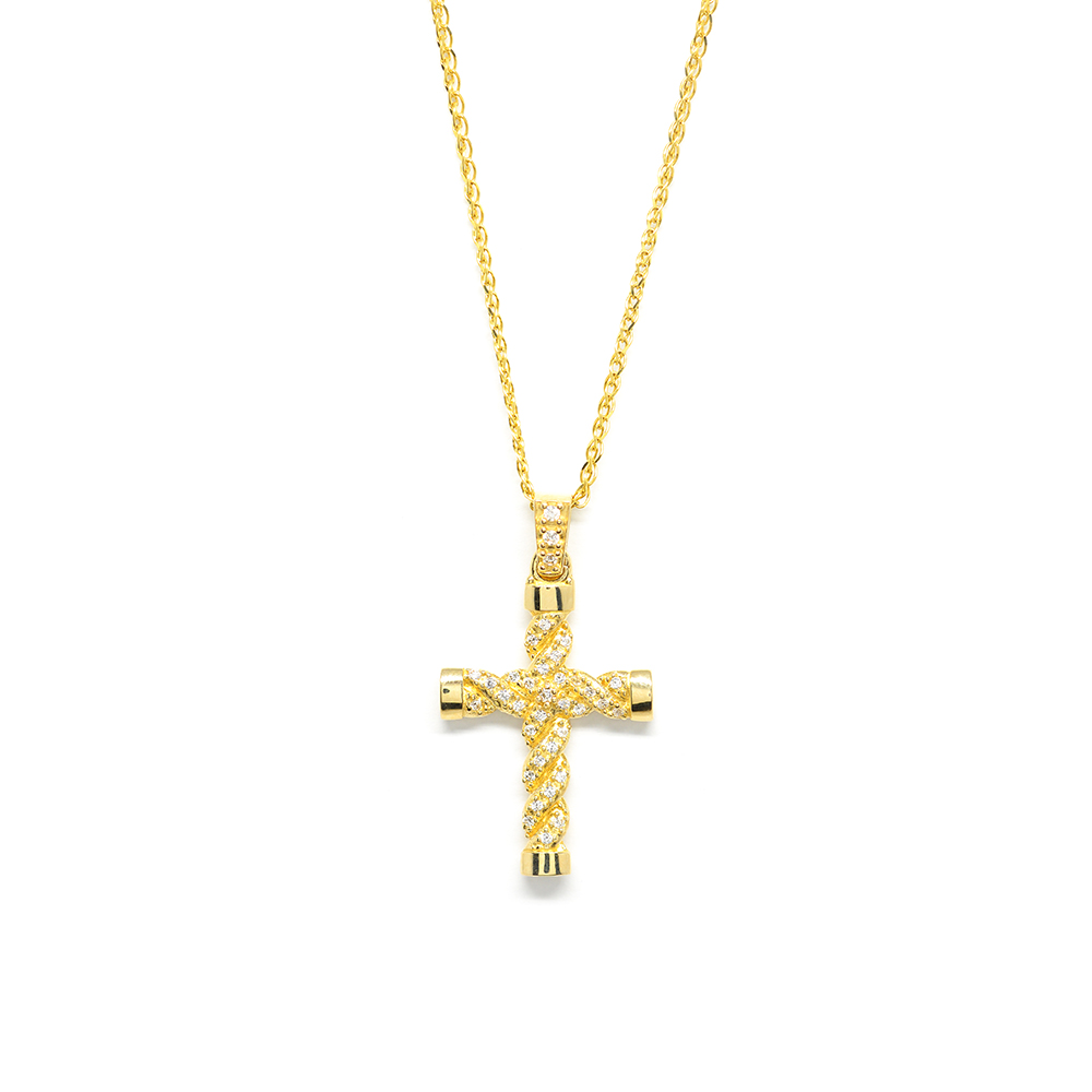 Σταυρός μοντέρνος από κίτρινο χρυσό 14k με zirgons