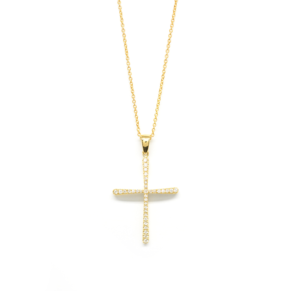 Σταυρός κλασσικός με διαμάντια brilliant  από κίτρινο χρυσό 18k