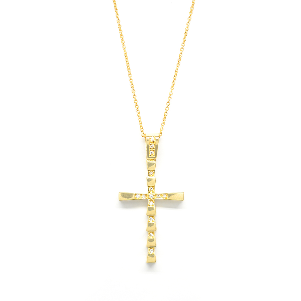 Σταυρός μοντέρνος από κίτρινο χρυσό 14k με zirgons