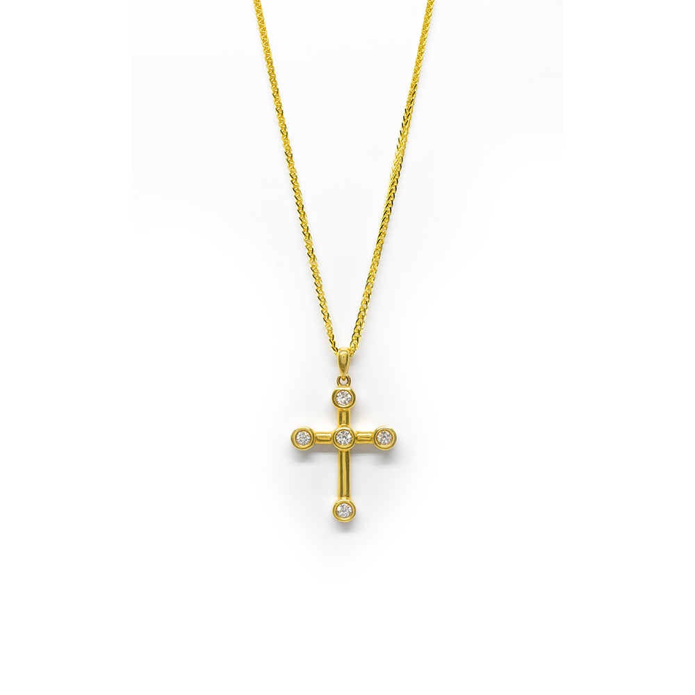 Σταυρός minimal με διαμάντια και κίτρινο χρυσό 14k