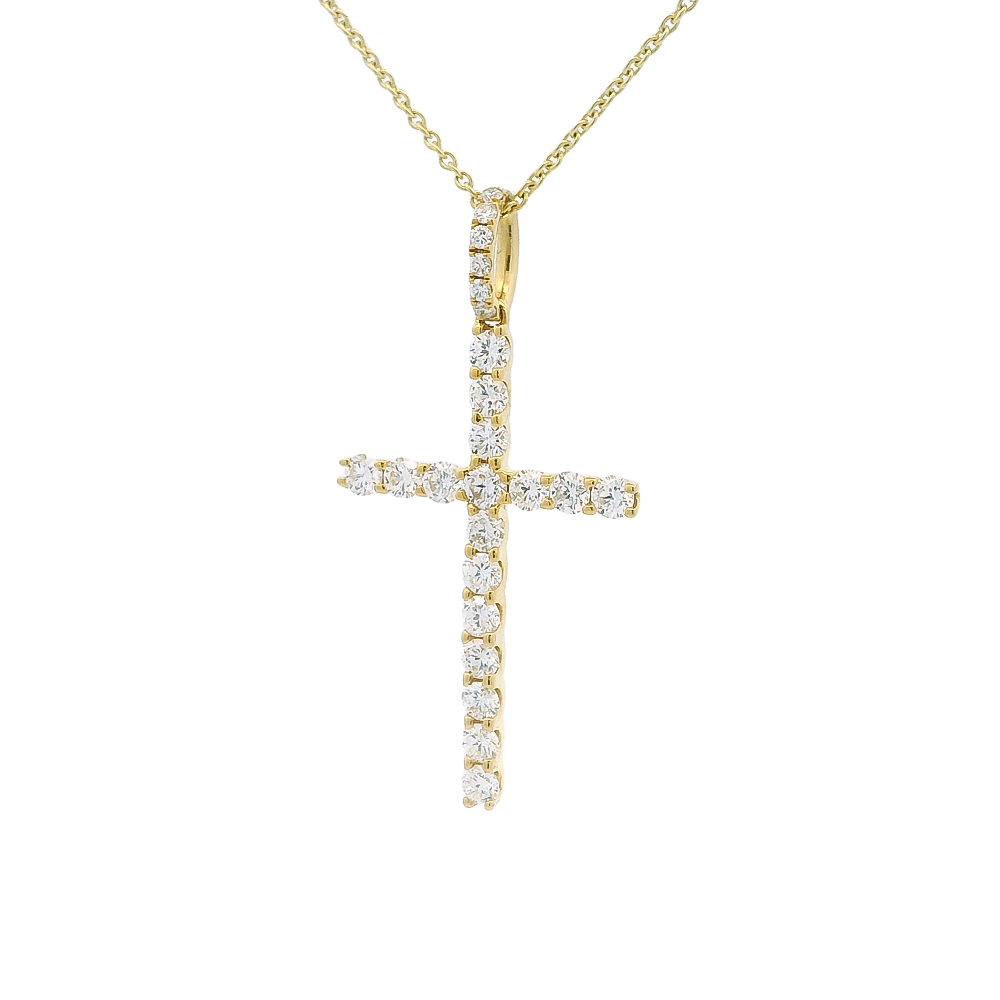 Σταυρός κλασσικός με διαμάντια brilliant  από κίτρινο χρυσό 18k