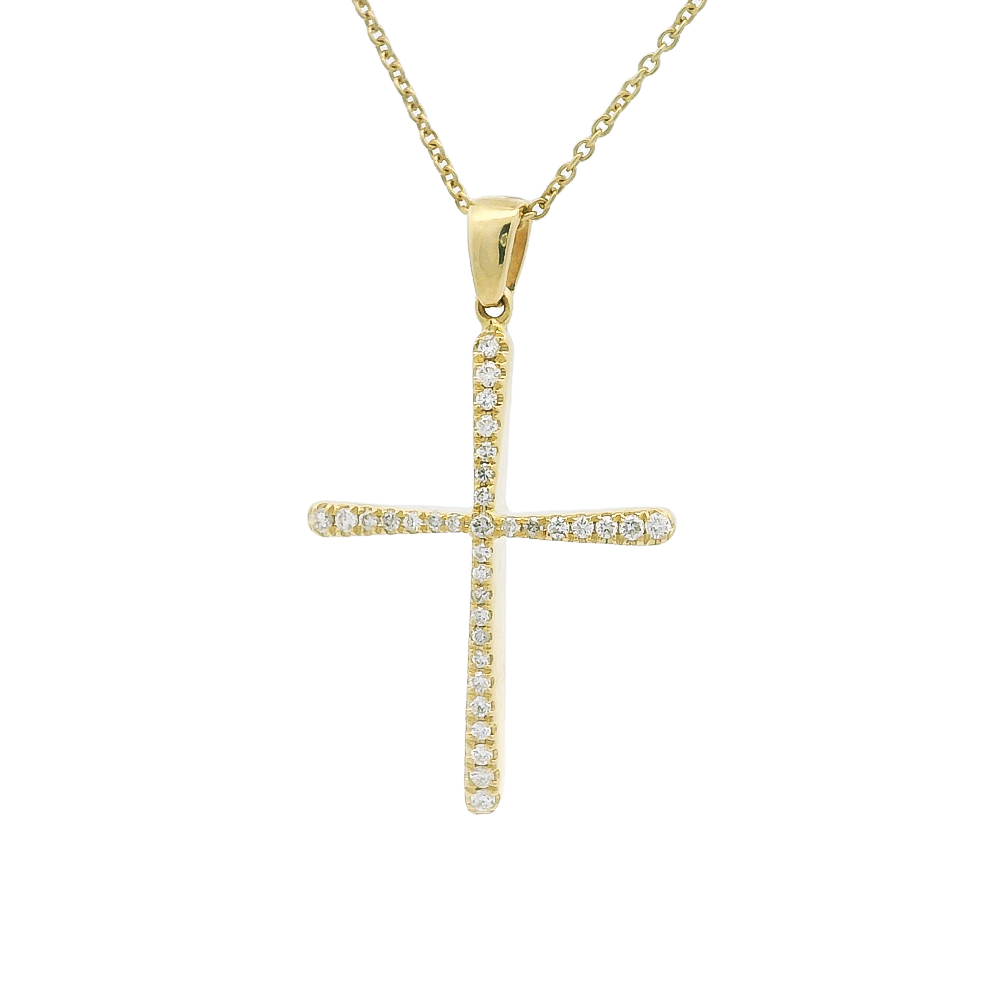 Σταυρός κλασσικός με διαμάντια brilliant  από κίτρινο χρυσό 18k