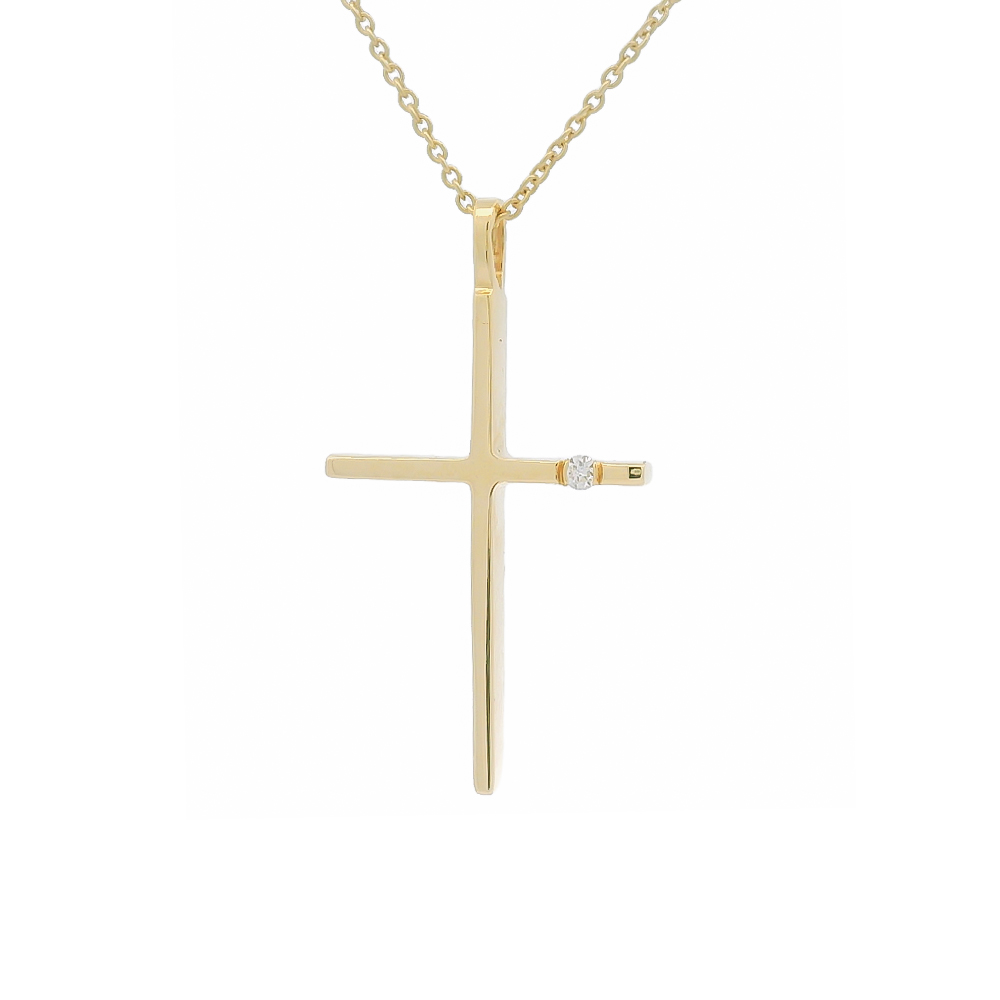 Σταυρός minimal με διαμάντι και κίτρινο χρυσό 18k