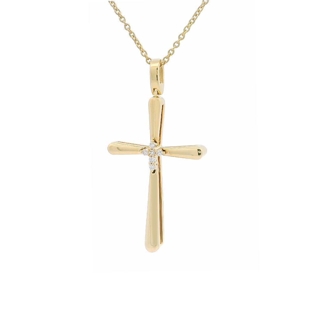 Σταυρός minimal με διαμάντια και κίτρινο χρυσό 18k