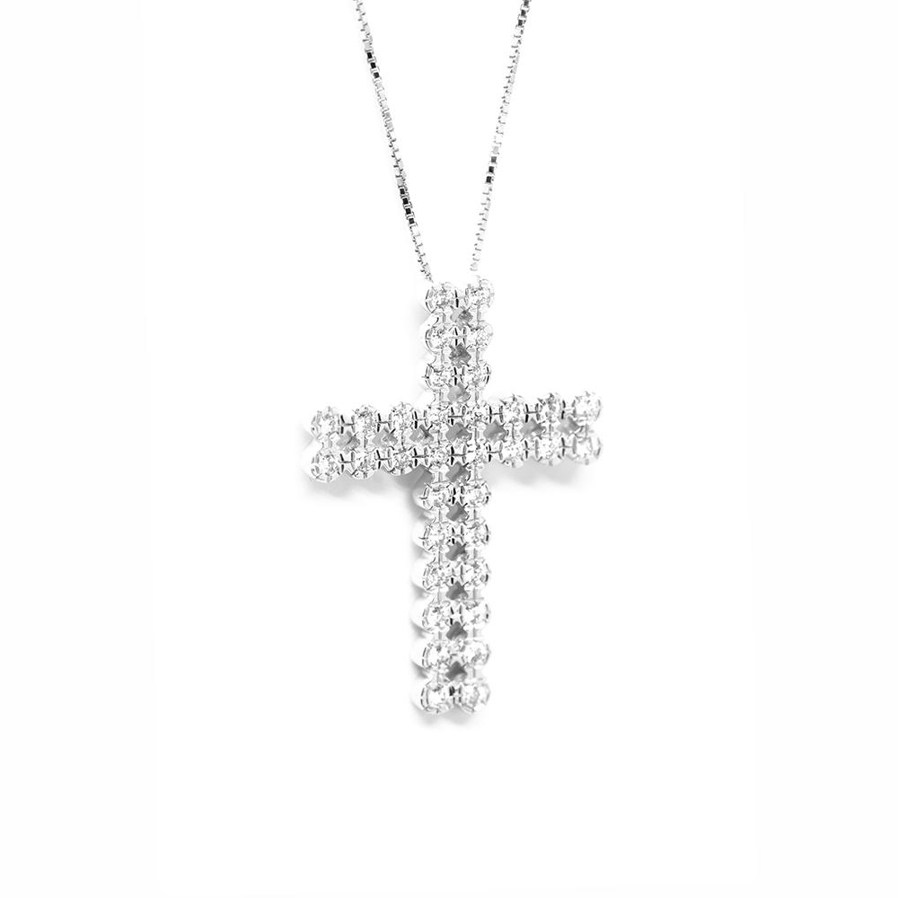 Σταυρός κλασσικός με διαμάντια και λευκόχρυσο 18k