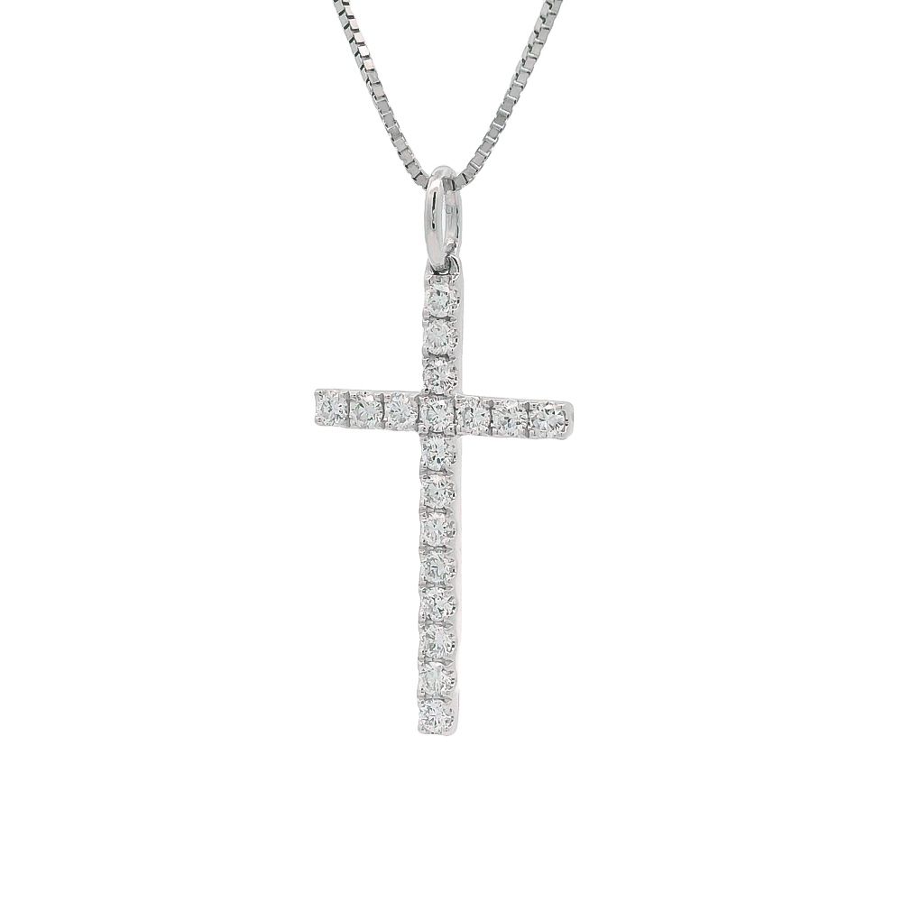 Σταυρός κλασσικός με διαμάντια και λευκόχρυσο 18k