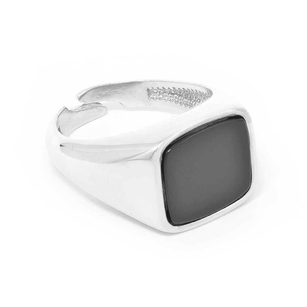 Δαχτυλίδι ανδρικό ασημένιο με μαύρο σμάλτο