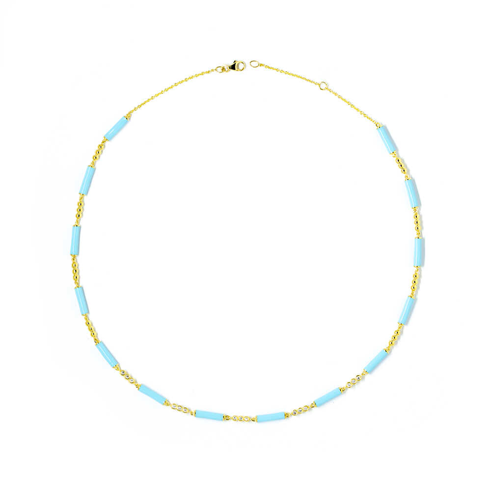 Κολλιέ σε στυλ ριβιέρας από χρυσό 18k  με Τυρκουάζ  και διαμάντια