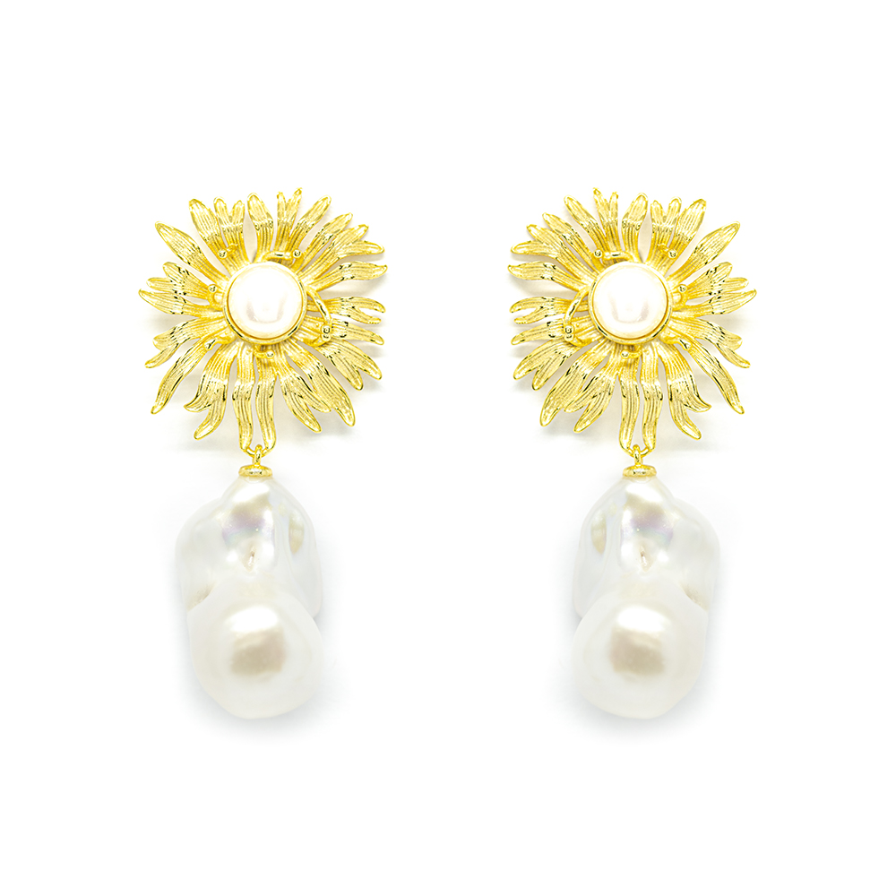 Σκουλαρίκια Χρυσά με Fower και pearls