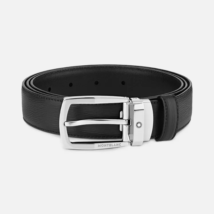 MONT BLANC BLACK 30 MM LEATHER BELT