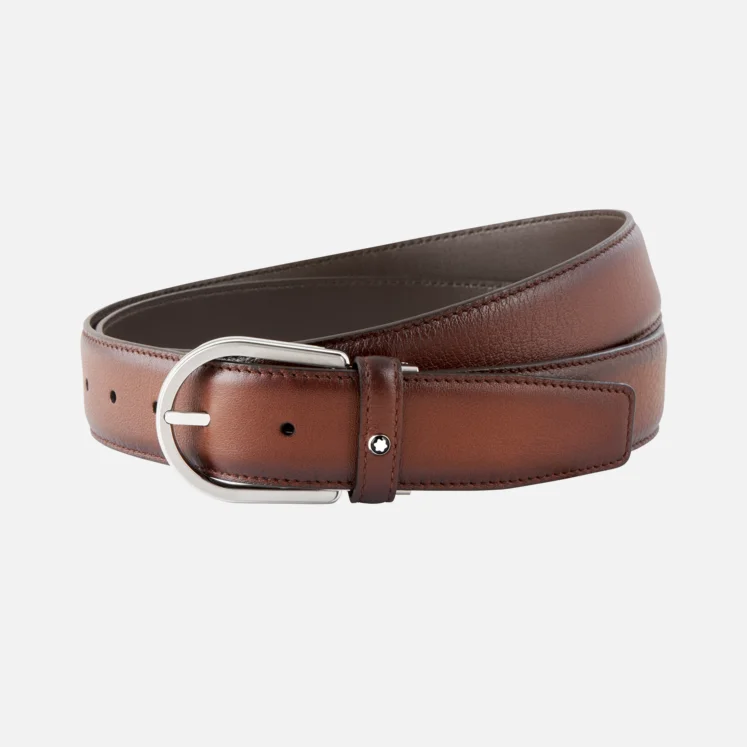 MONT BLANC HORSESHOE 35MM LEATHER BELT BROWN