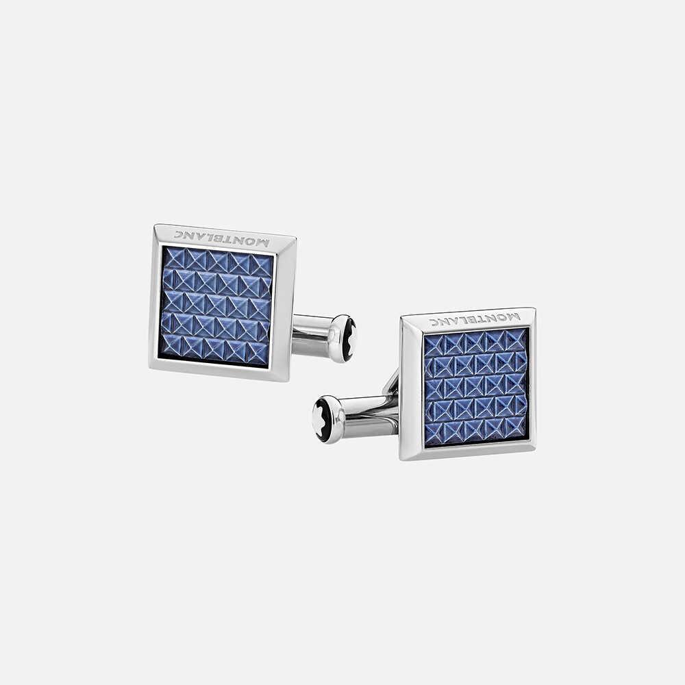 Rectangular Cufflinks in Stainless Steel with Blue Patterned Inlay