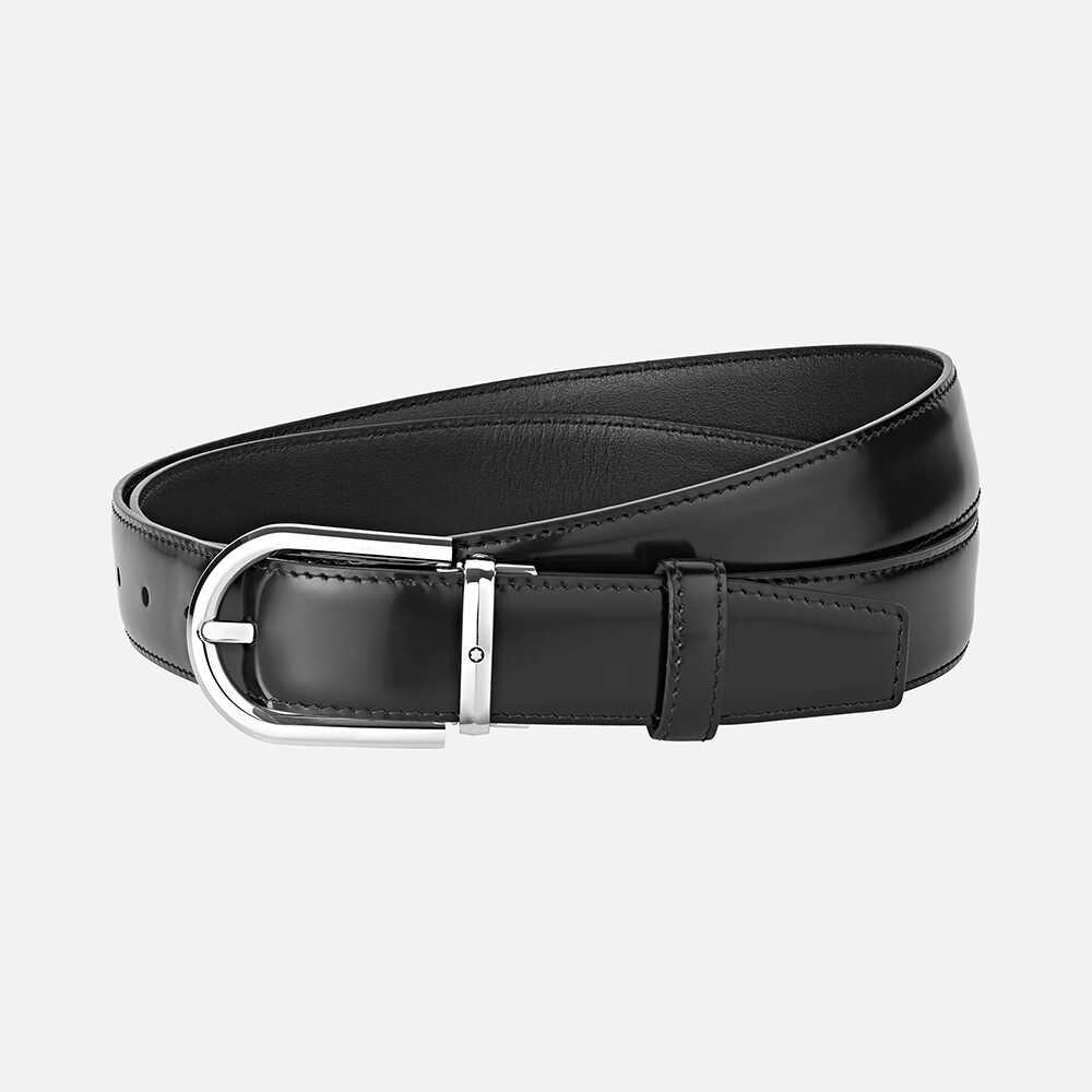 MONTBLANC HORSESHOE BUCKLE BLACK 30 MM LEATHER BELT