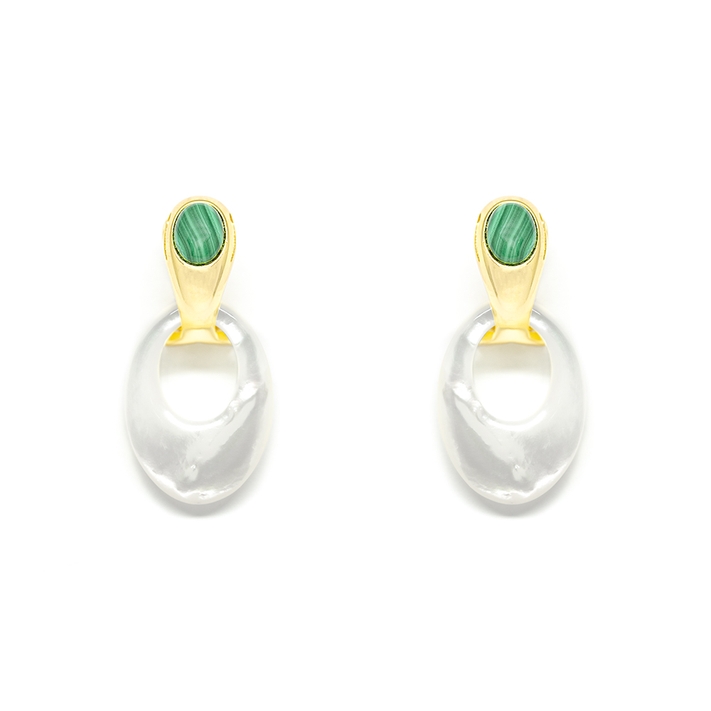 Σκουλαρίκια Χρυσά vintage με Malachite