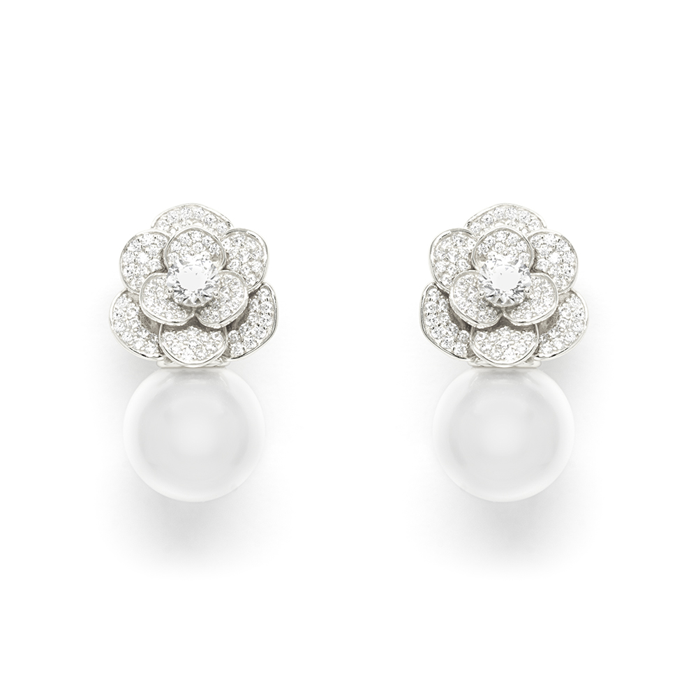 Σκουλαρίκια Ασημένια με Camelia και pearls