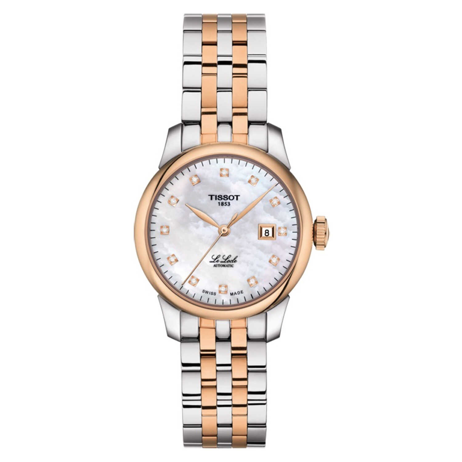 TISSOT Le Locle Brilliants Three Hands 29mm Two Tone Rose Gold Stainless Steel Bracelet